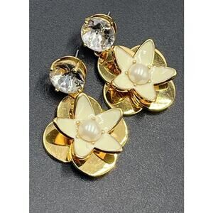 Kate Spade Cream Window Seat Floral Bouquet Rhinestone Pearl Dangle Drop Earring